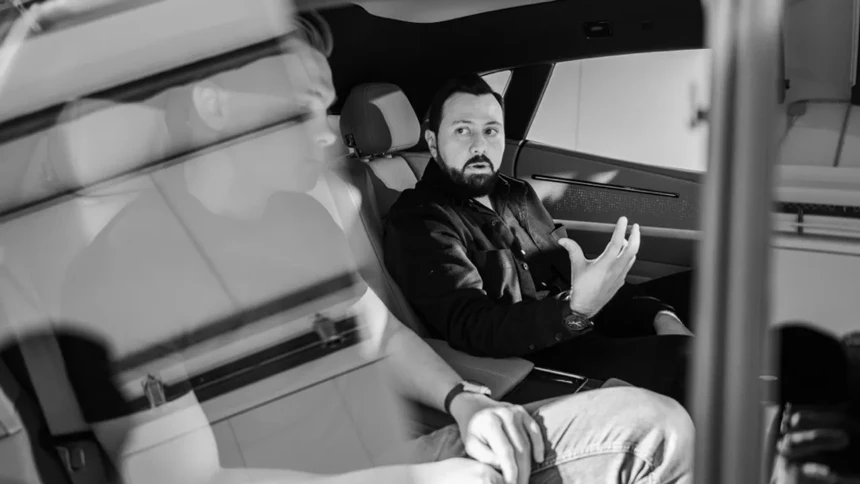 Juan Pablo Bernal, Head of Interior Design at Polestar, inside one of the brand's electric vehicles.